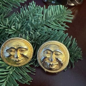 Gold Sun Face Earrings